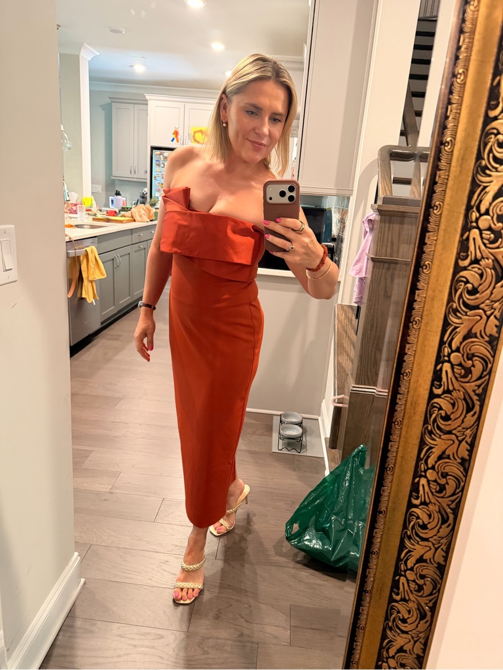 Orange Ruffle Midi Dress - Rust - Picture 6 of 8